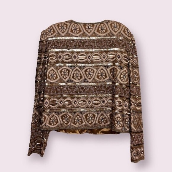 Vintage 80s SCALA Silk Beaded Sequin Blazer Copper Top Womens Size Small Medium - Picture 2 of 9